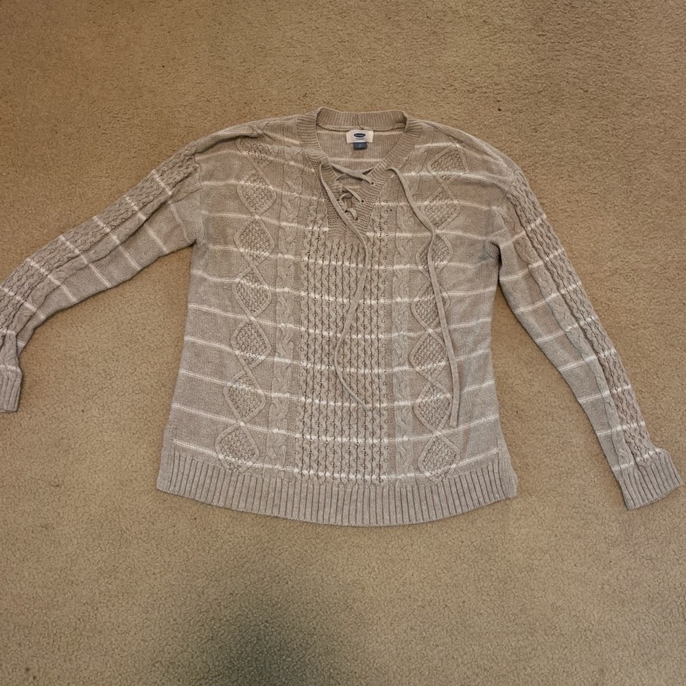 Camel and White Knit Sweater